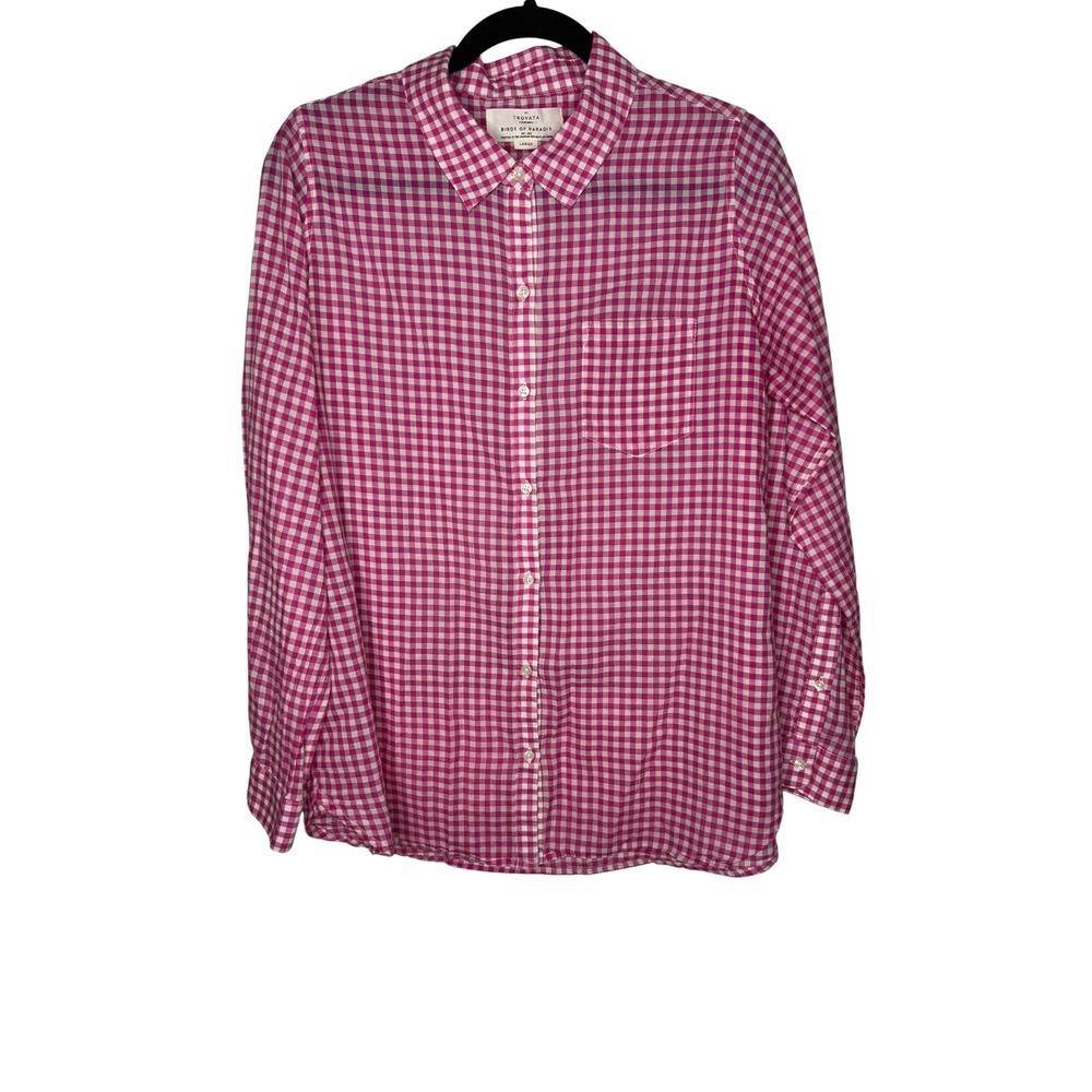 Birds of Paradis by Trovata Womens Pink Gingham Cotton Button Down Shirt Large